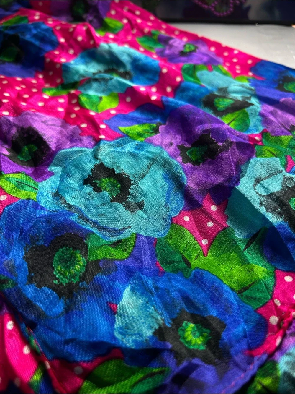 Bright Red Floral Silk Scarf